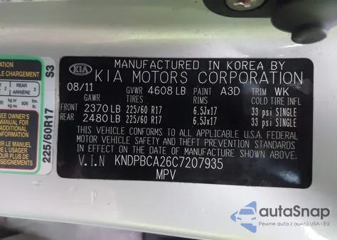 2012 Kia Sportage Lx z USA, uszkodzony, nr VIN KNDPBCA26C7207935